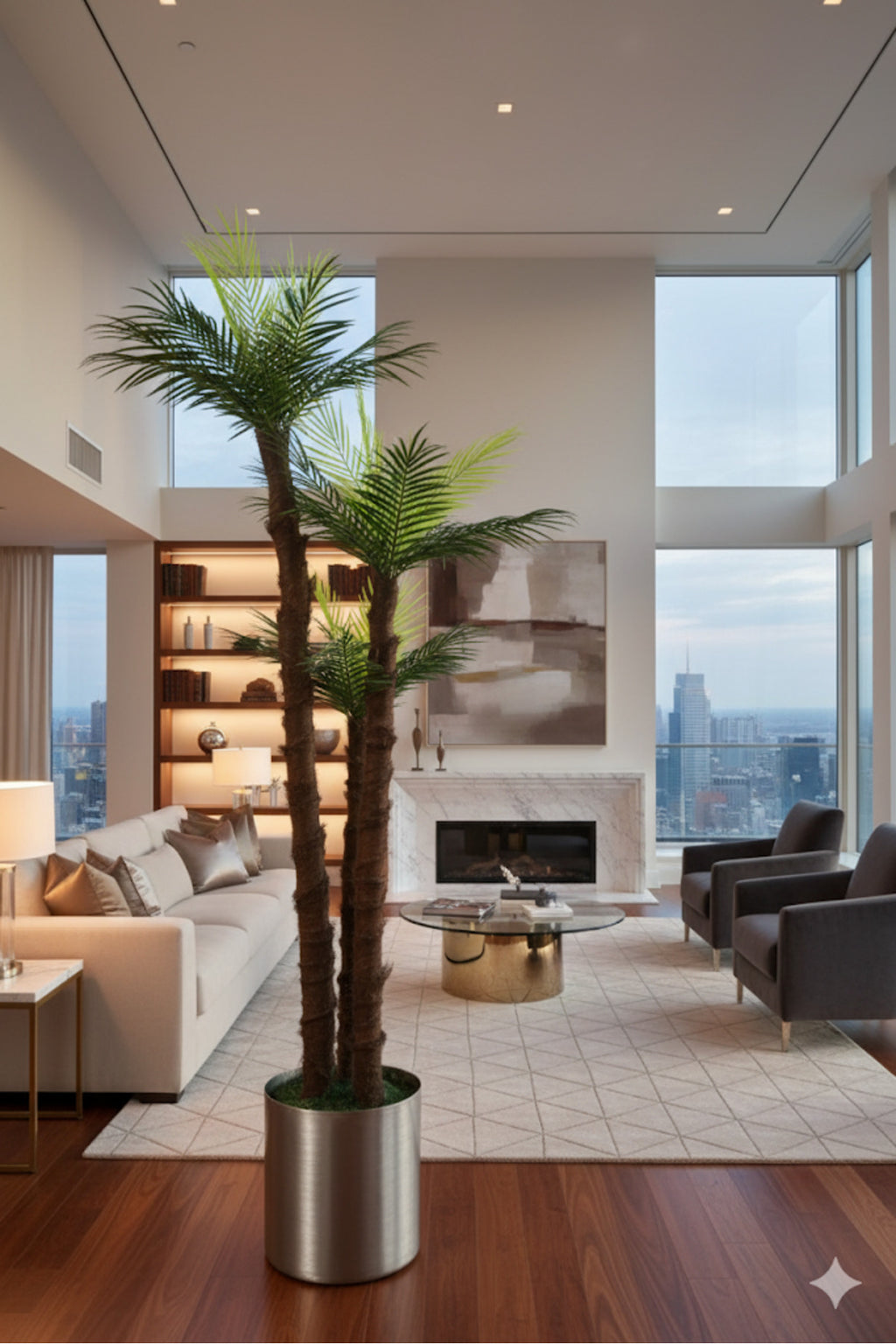 175 cm Yapay Üçüz Palmiye Ağacı - Tropikal Salon Dekoru - Gerçekçi Gövde Metal Saksı