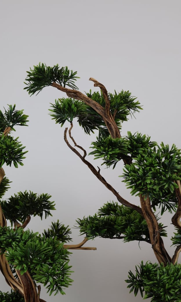 Beyaz Küre Seramik Saksıda Dekoratif Yapay Sedir Bonsai Ağacı – 95 cm - Görsel 3