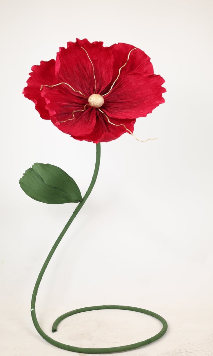 Dev Ayaklı Altın Damarlı Kırmızı Dekoratif Gelincik ve Hibiskus Çiçeği – 165 cm - Görsel 2