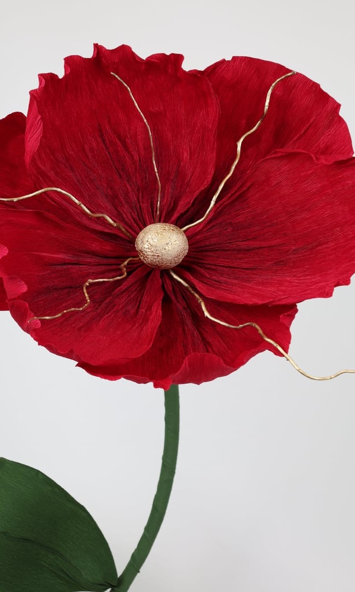 Dev Ayaklı Altın Damarlı Kırmızı Dekoratif Gelincik ve Hibiskus Çiçeği – 165 cm - Görsel 3