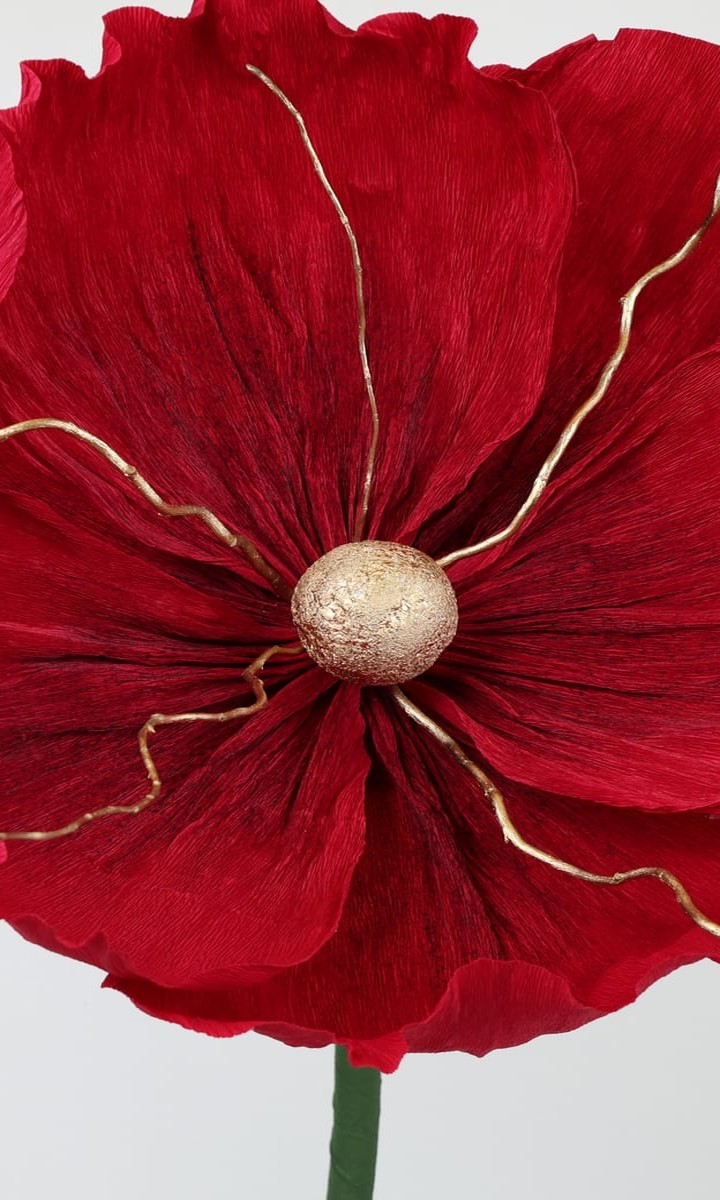 Dev Ayaklı Altın Damarlı Kırmızı Dekoratif Gelincik ve Hibiskus Çiçeği – 165 cm - Görsel 4