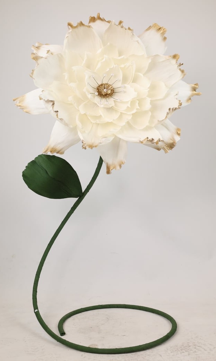 Dev Ayaklı Altın Uçlu Krem-Beyaz Dekoratif Şakayık ve Lotus Çiçeği – 175 cm - Görsel 2