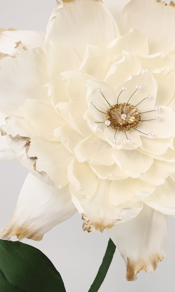 Dev Ayaklı Altın Uçlu Krem-Beyaz Dekoratif Şakayık ve Lotus Çiçeği – 175 cm - Görsel 3