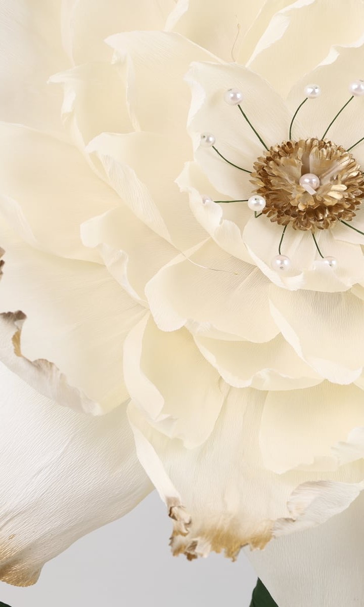 Dev Ayaklı Altın Uçlu Krem-Beyaz Dekoratif Şakayık ve Lotus Çiçeği – 175 cm - Görsel 4