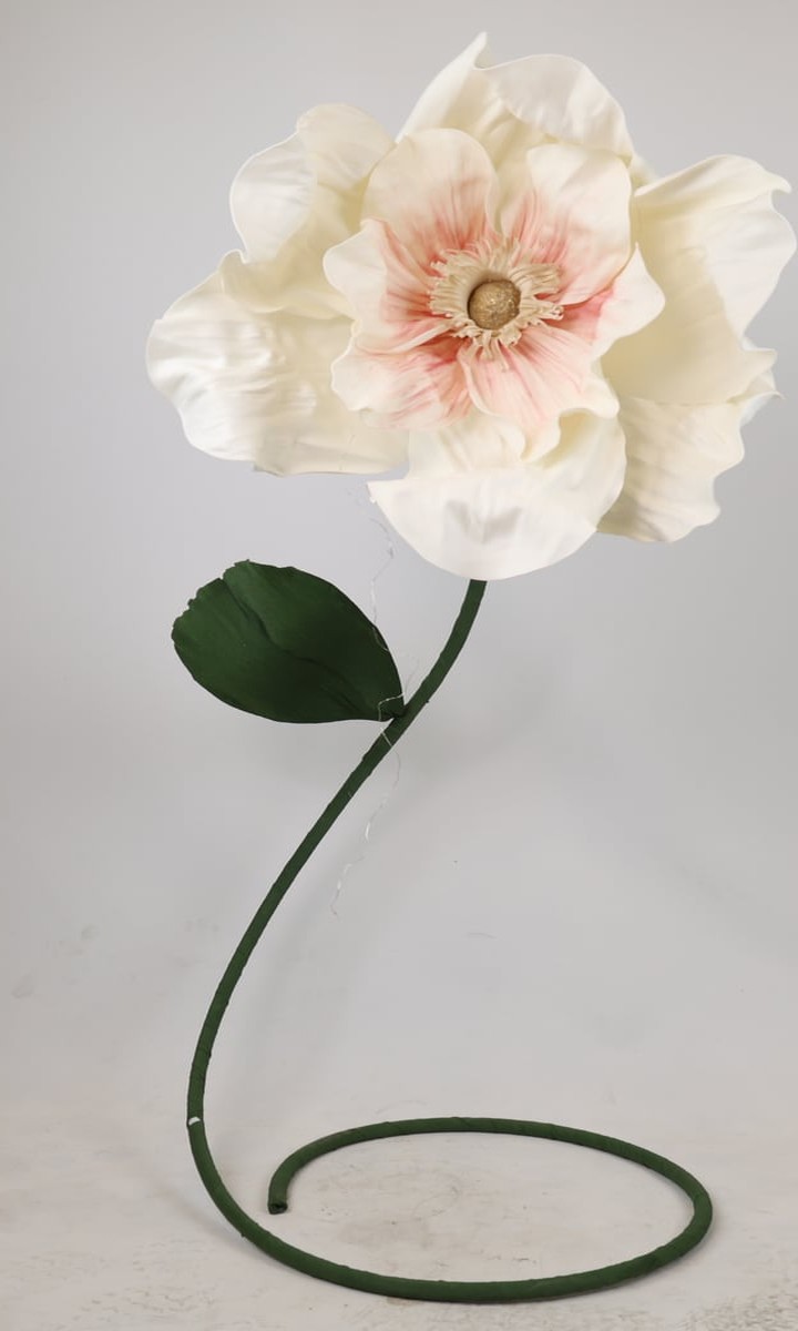 Dev Ayaklı Pembe Göbekli Krem Dekoratif Manolya ve Hibiskus Çiçeği – 165 cm - Görsel 3