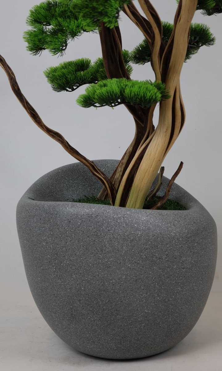 Gri Asimetrik Taş Saksıda Kıvrımlı Gövdeli Yapay Çam Bonsai Ağacı – 155 cm - Görsel 3