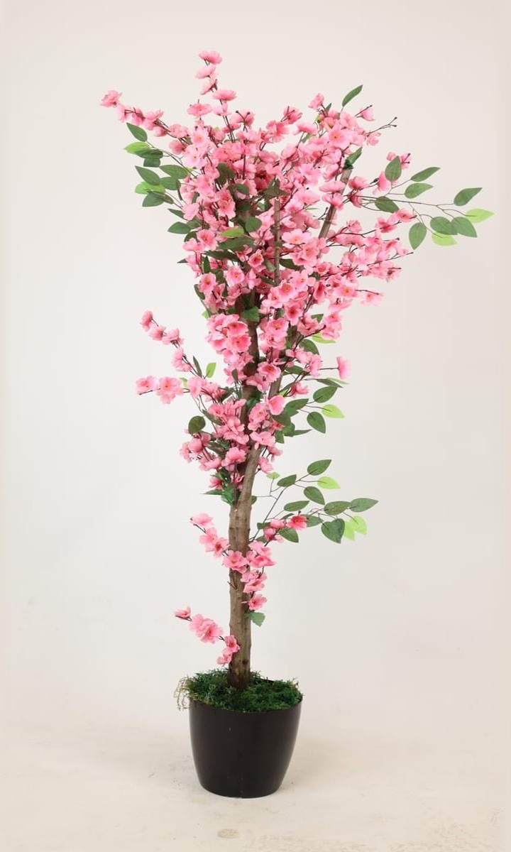 Siyah Saksıda Dikey Formlu Pembe Yapay Bahar Dalı (Sakura) Ağacı – 165 cm